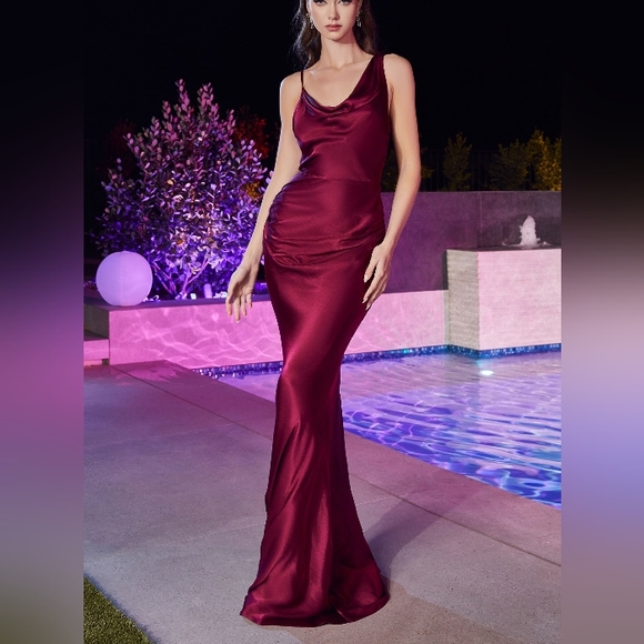 Black burgundy blue formal dress.